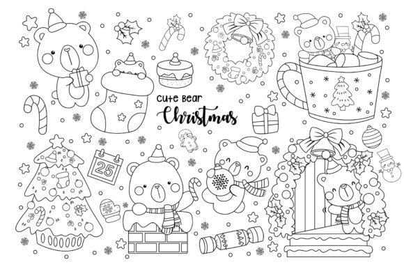Christmas Bear Clipart Coloring: Fresh Illustrations