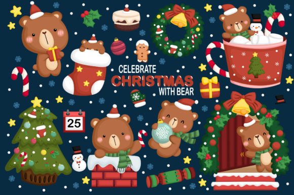 Christmas Bear Clipart: Cute Animal Illustrations