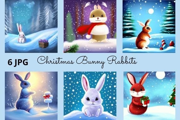Christmas Bunny Rabbits: Festive Illustrations for Design