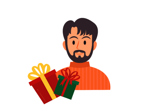 Christmas Flat People with Gift: Fresh Illustrations