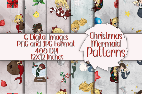 Christmas Mermaid Seamless Pattern: Editorial Illustrations