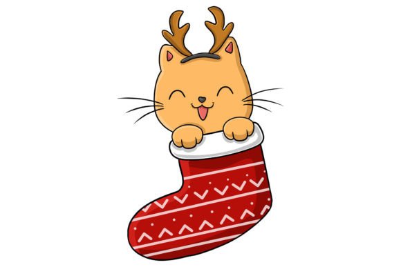 Cute Cat in Socks: Festive Illustrations for Crafts