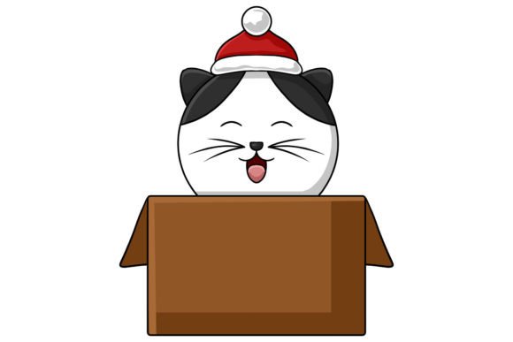 Cute Christmas Cat Character in the Box: Festive Illustrations