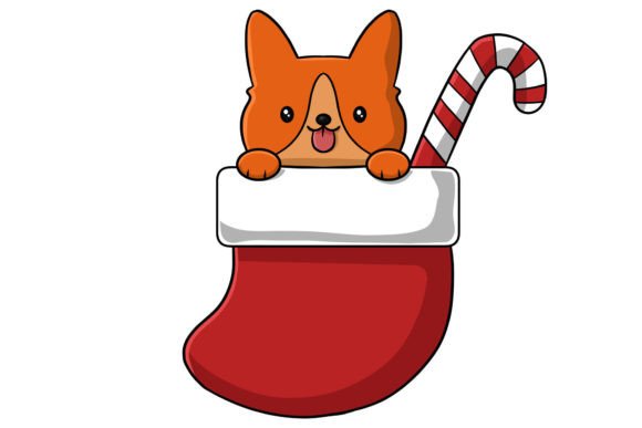 Cute Christmas Dog in Socks Illustration for Holiday Branding