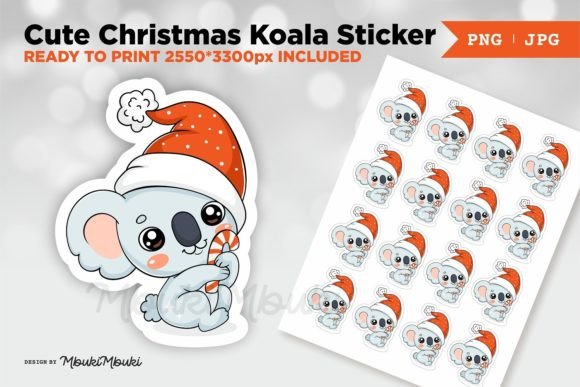 Cute Christmas Koala Sticker: Festive Illustrations