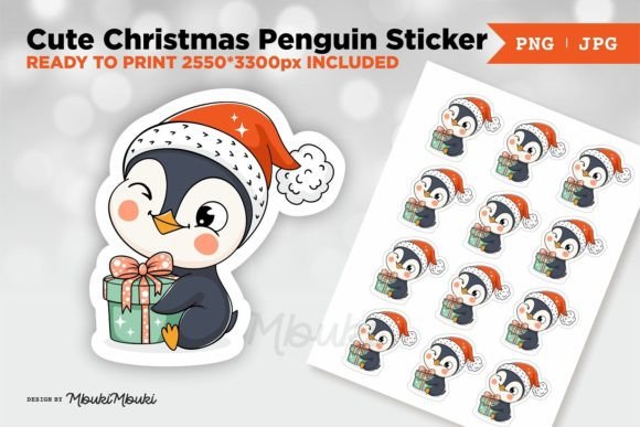 Cute Christmas Penguin Sticker: Festive Illustrations for Brands