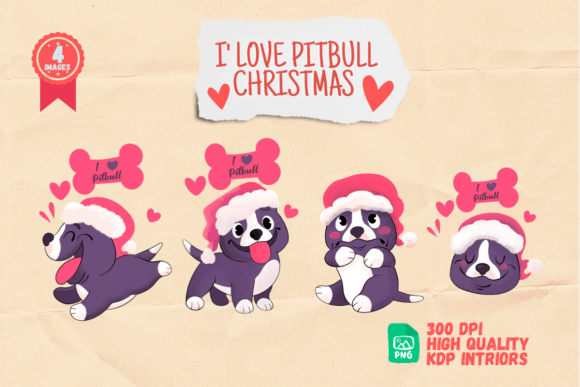 I Love Pitbull Christmas: Festive Illustrations
