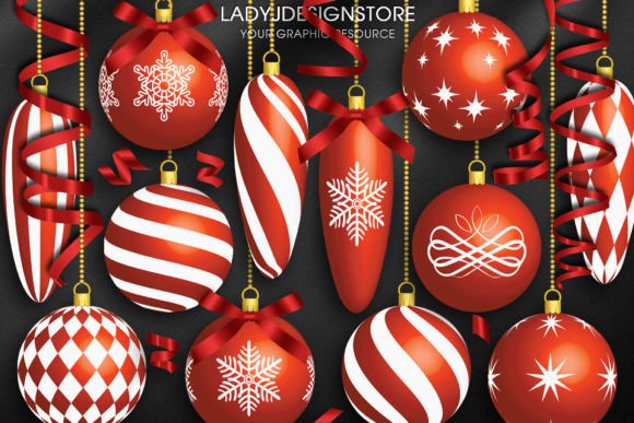 Red and White Christmas Balls: Festive Illustrations