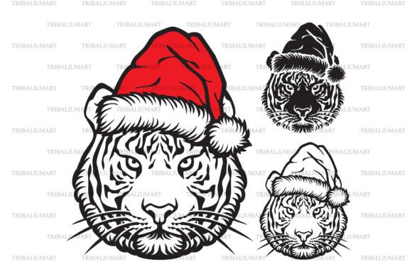 Tiger with Santa Hat: Festive Illustrations for Brands