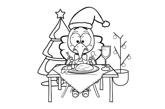 Turkey Sitting at Christmas Dinner Table Illustrations Review