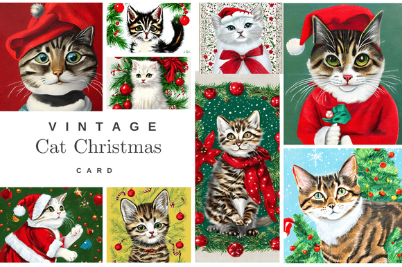 Vintage Cat Kitten Christmas Card: Reviewing Illustrations